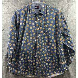 Rare Vintage TOMMY HILFIGER Nautical All Over Print Button Front Shirt 90s L